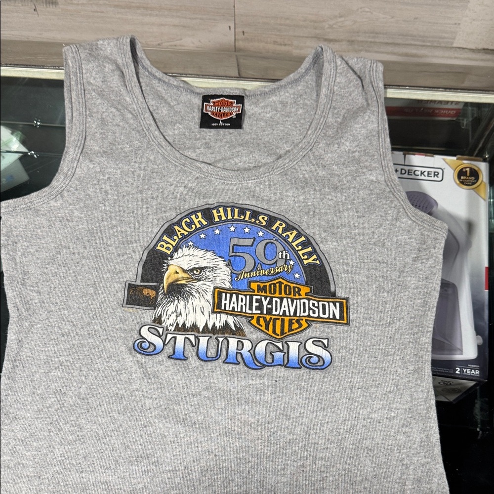 Vintage Harley-Davidson Gray Sturgis Black Hills Rally Tank with Eagle Graphic